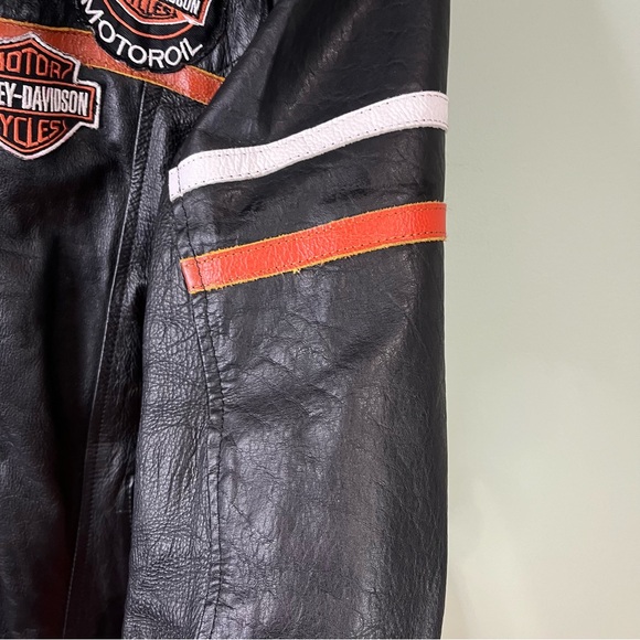 Harley-Davidson Black Leather Jacket with Orange Accents - Picture 8 of 16
